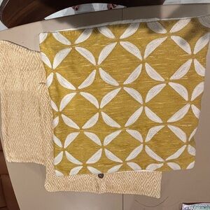 Set of 3 West Elm Gold and Cream Textured Pillows